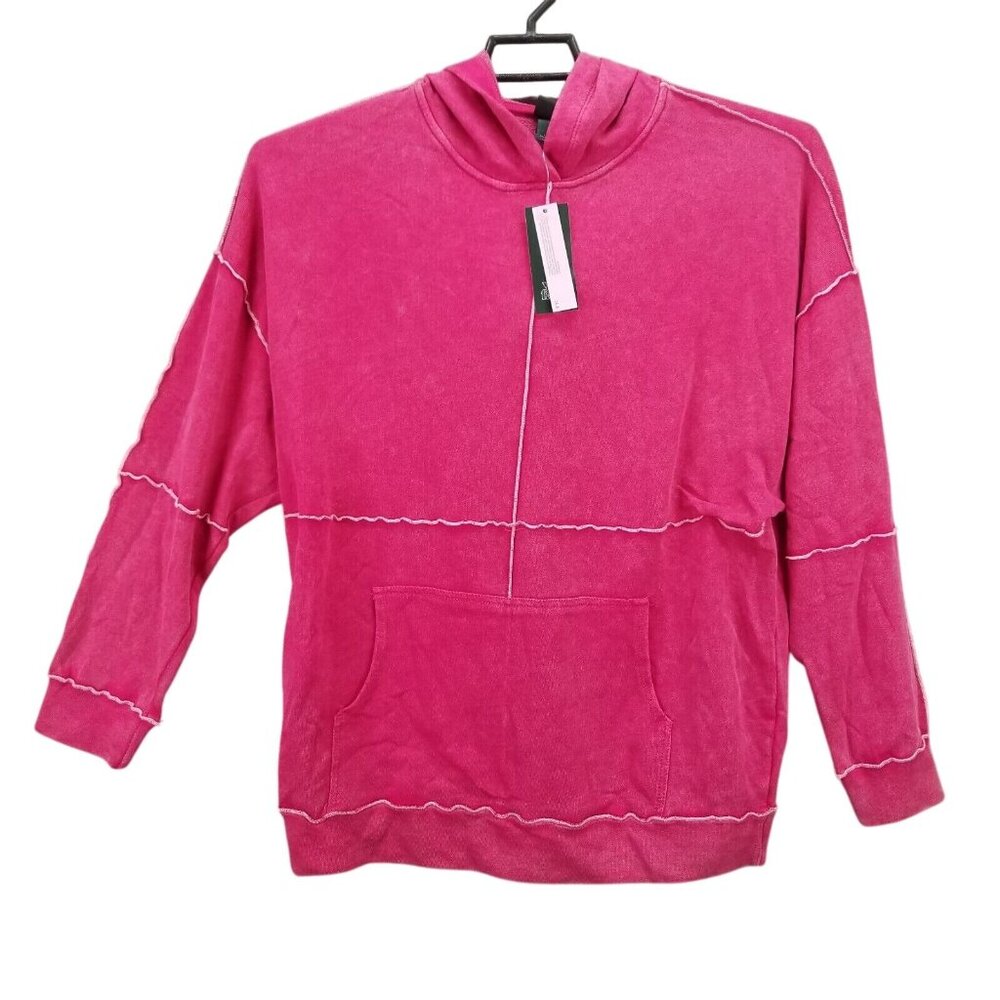 Womens Wild Fable Pink Seamed Pullover French Terry Hoodie Sweatshirt Size L